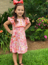 Load image into Gallery viewer, May Flowers Tiered Flutter Sleeve Dress in Coral
