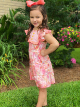 Load image into Gallery viewer, May Flowers Tiered Flutter Sleeve Dress in Coral
