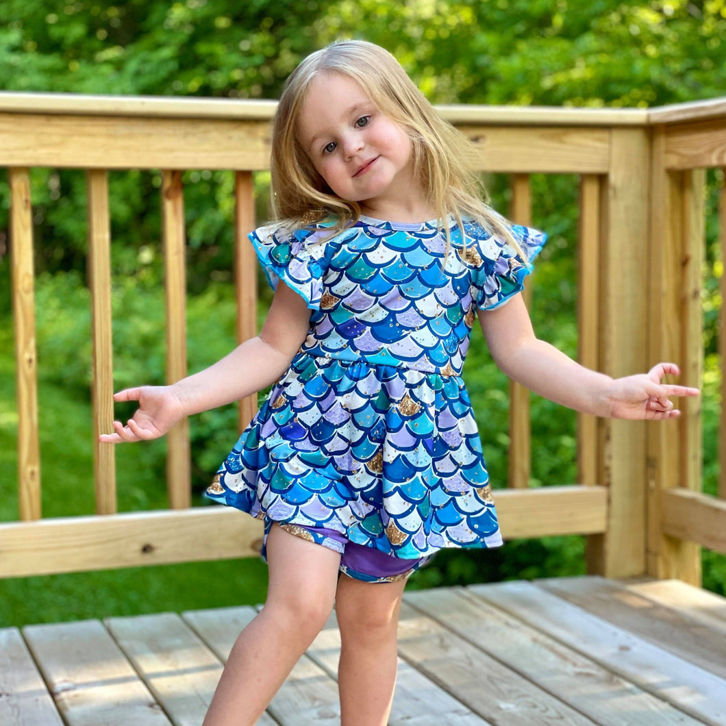 Be A Mermaid Flutter Sleeve Peplum & Shorties Set