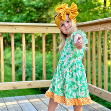 Load image into Gallery viewer, Mint Daisy Printed Flutter Sleeve Dress

