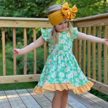 Load image into Gallery viewer, Mint Daisy Printed Flutter Sleeve Dress
