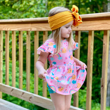 Load image into Gallery viewer, Sunshine &amp; Rainbows Flutter Sleeve Peplum and Bummies
