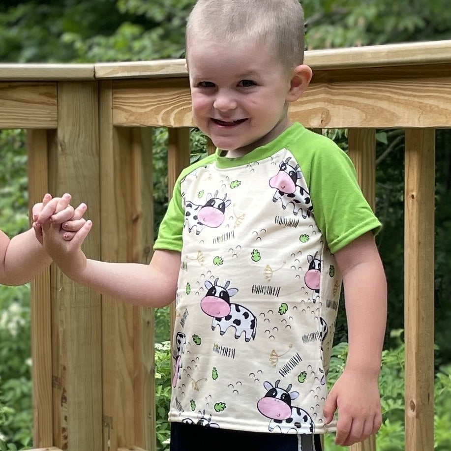 Floral Farm Cow Printed Raglan