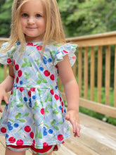 Load image into Gallery viewer, Blueberry &amp; Cherry Print Flutter Sleeve Peplum &amp; Shorties

