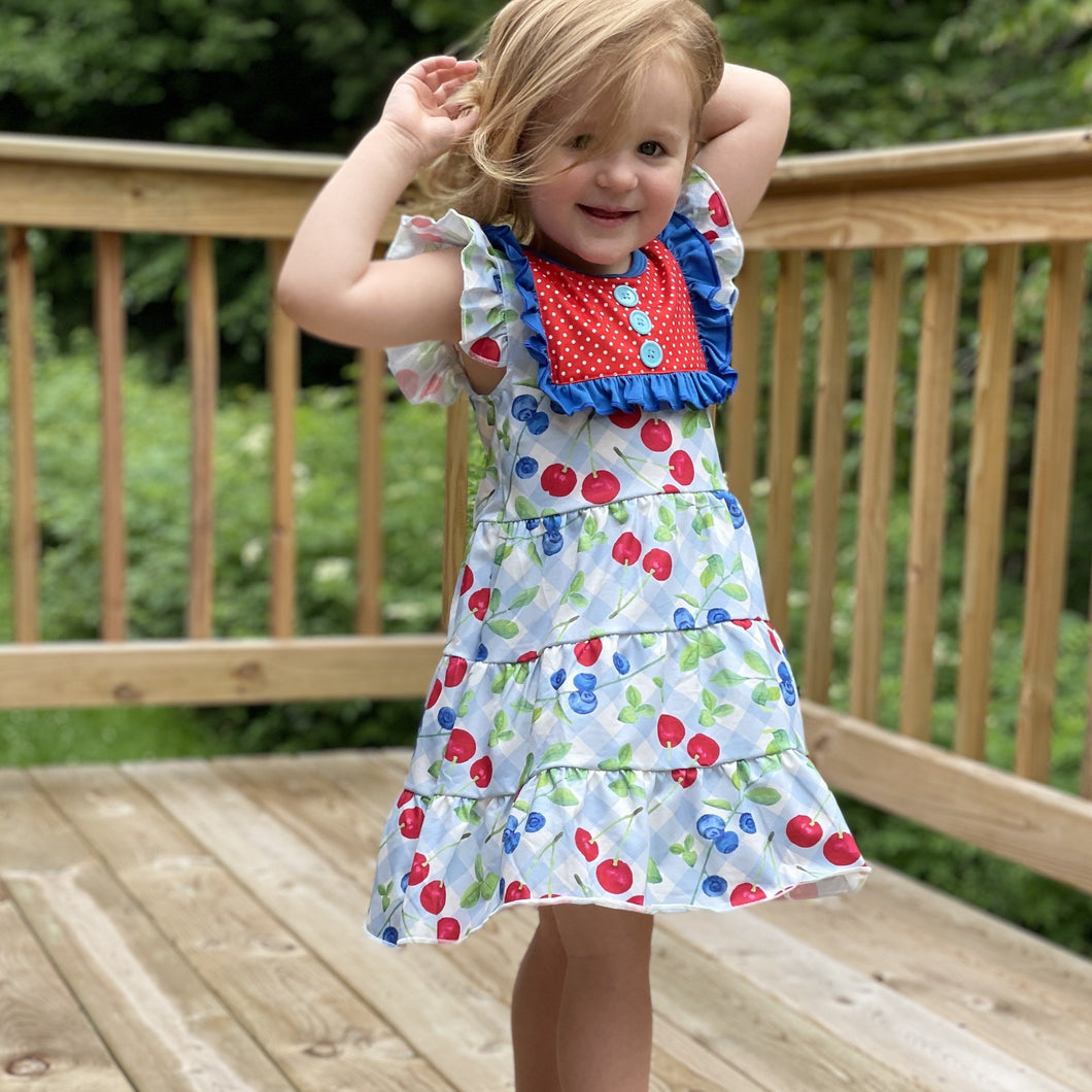 Blueberry & Cherry Print Tiered Dress
