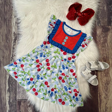 Load image into Gallery viewer, Blueberry &amp; Cherry Print Tiered Dress
