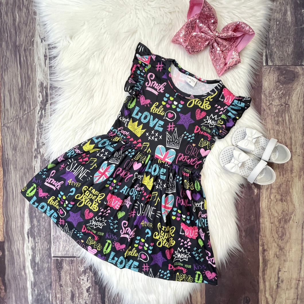 Love Print Mid Twirl Dress