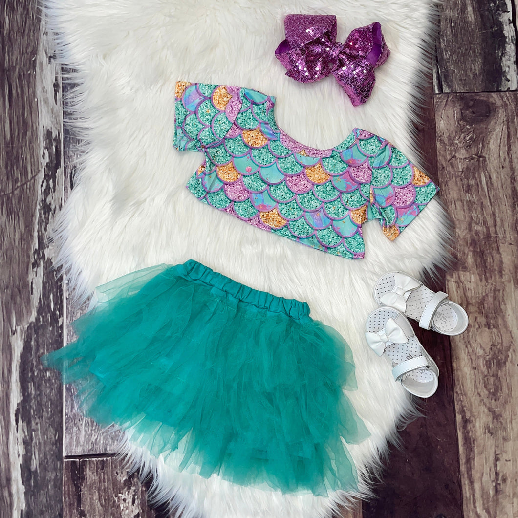 Mermaid Print Crop & Tulle Skort Set
