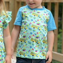 Load image into Gallery viewer, Back to School Yellow &amp; Blue Bus Raglan
