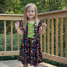 Load image into Gallery viewer, Back to School Neon Pencils Flutter Sleeve Dress
