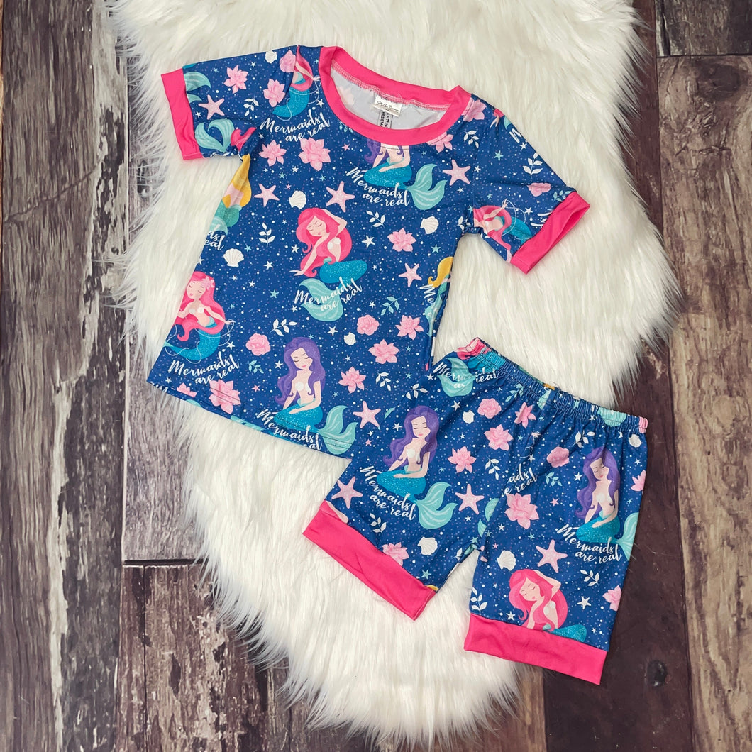 Mermaid Print Top & Shorts Pajama Set