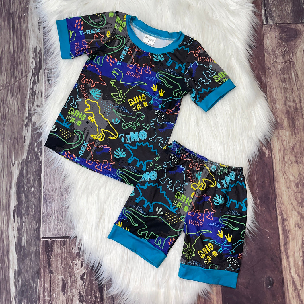 Dino Print Top & Shorts Pajama Set