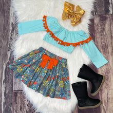 Load image into Gallery viewer, Orange and Aqua Floral Crop Skort Set
