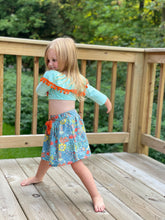 Load image into Gallery viewer, Orange and Aqua Floral Crop Skort Set

