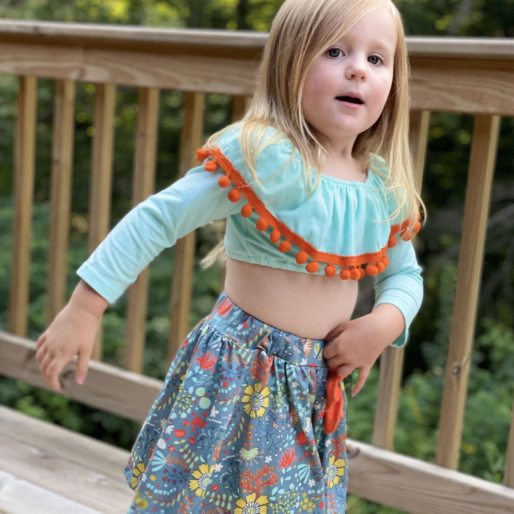 Orange and Aqua Floral Crop Skort Set