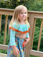 Load image into Gallery viewer, Orange and Aqua Floral Crop Skort Set
