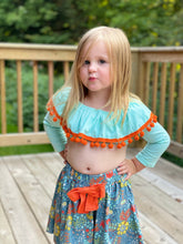 Load image into Gallery viewer, Orange and Aqua Floral Crop Skort Set
