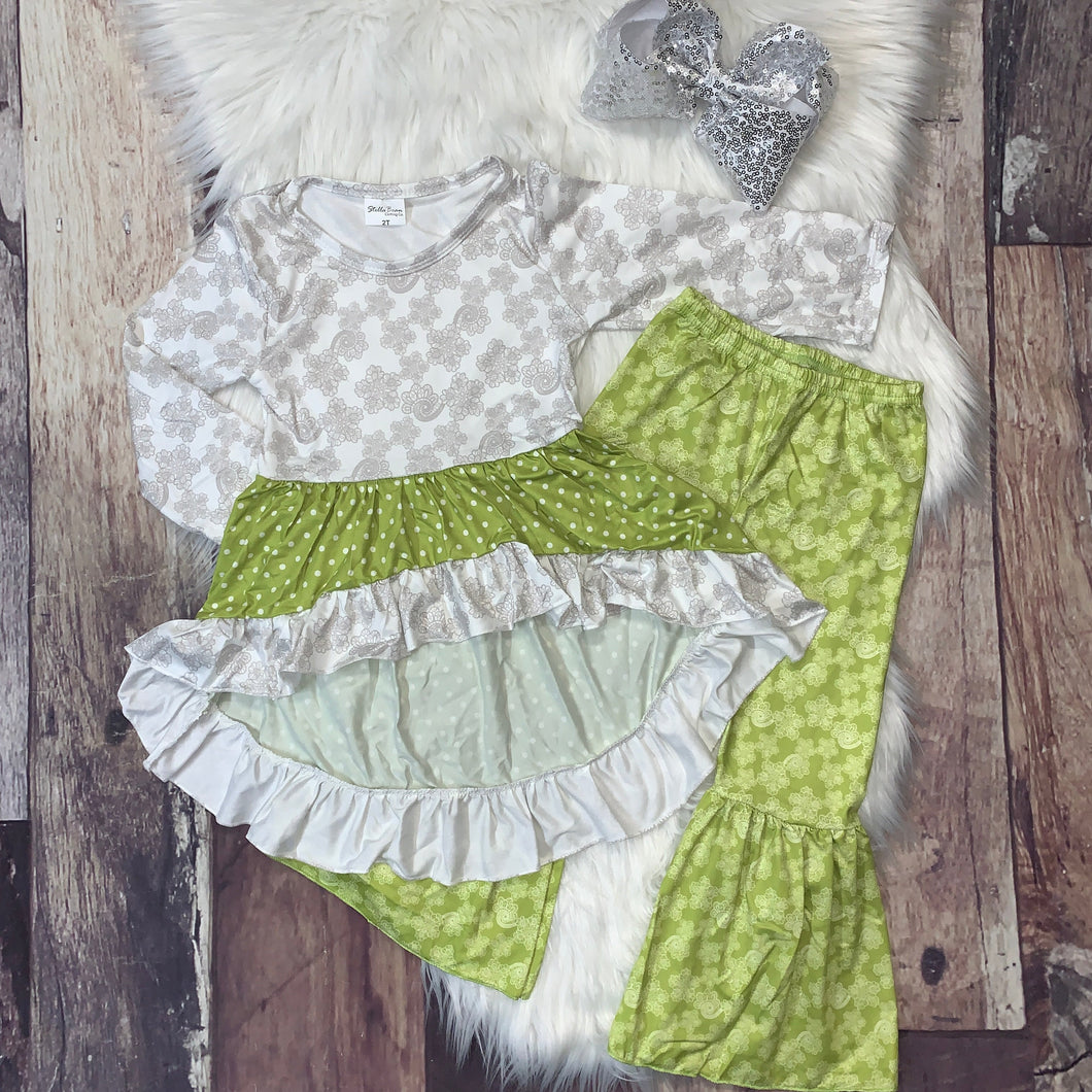 Floral Green Polkadot High Low Tunic Set