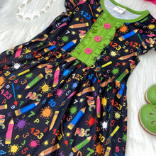 Load image into Gallery viewer, Back to School Neon Pencils Flutter Sleeve Dress
