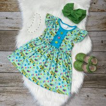 Load image into Gallery viewer, Back to School Yellow Bus Flutter Sleeve Dress
