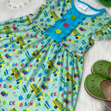 Load image into Gallery viewer, Back to School Yellow Bus Flutter Sleeve Dress
