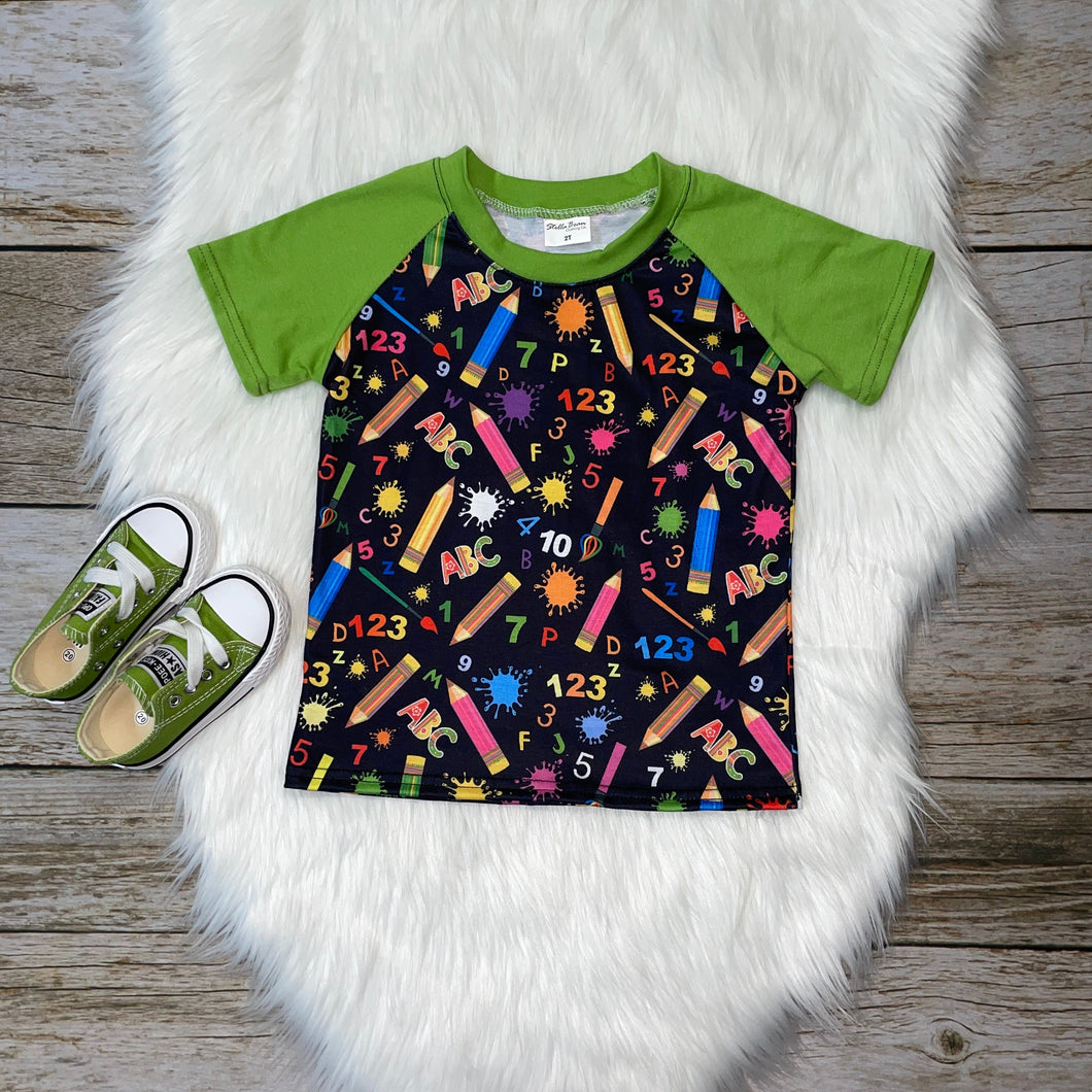 Back to School Neon Pencils & Lime Green Raglan