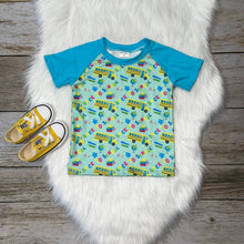 Load image into Gallery viewer, Back to School Yellow &amp; Blue Bus Raglan
