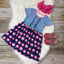 Load image into Gallery viewer, Back to School Pink Apples Cap Sleeve Dress
