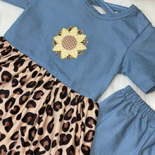 Load image into Gallery viewer, Embroidered Sunflower &amp; Stretch Denim Peplum and Legging Set
