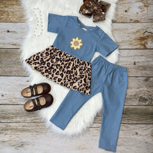 Load image into Gallery viewer, Embroidered Sunflower &amp; Stretch Denim Peplum and Legging Set
