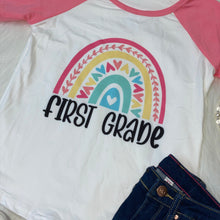 Load image into Gallery viewer, Back to School Raglan - First Grade Rainbow
