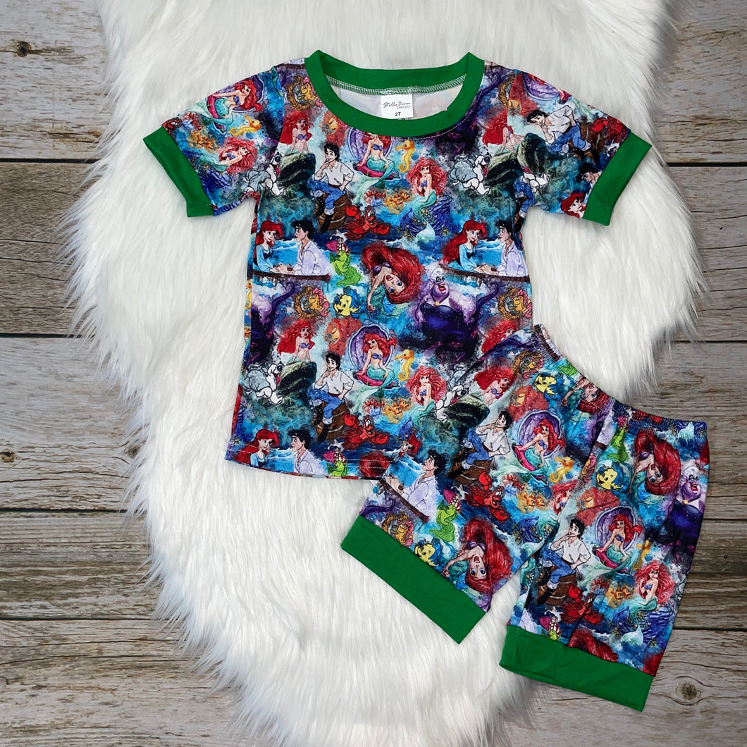 Mermaid Princess Printed Short Sleeve Loungewear Set