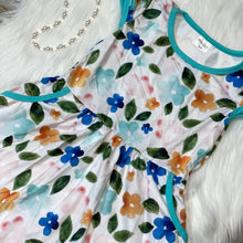 Load image into Gallery viewer, Aqua and Blue Floral Cap Sleeve Dress
