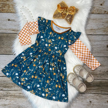 Load image into Gallery viewer, Blue &amp; Gold Floral Long Sleeve Dress
