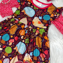 Load image into Gallery viewer, Pink &amp; Plum Woodland Flutter Sleeve Dress with Polka Dot Sleeves
