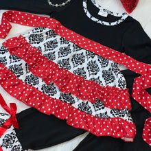 Load image into Gallery viewer, Red &amp; Black Damask Print Belted Tunic with Ruffle Pant
