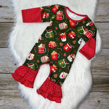 Load image into Gallery viewer, Cozy Christmas Hot Cocoa Printed Long Sleeve Romper
