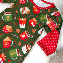 Load image into Gallery viewer, Cozy Christmas Hot Cocoa Printed Long Sleeve Romper
