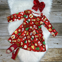 Load image into Gallery viewer, Red Christmas Cookies Printed Long Sleeve Dress
