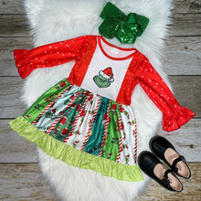 Load image into Gallery viewer, Red &amp; Green Gr!nch Panel Long Sleeve Dress
