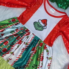 Load image into Gallery viewer, Red &amp; Green Gr!nch Panel Long Sleeve Dress
