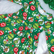 Load image into Gallery viewer, Green Gr!nch Christmas Ornament Printed Long Sleeve Dress
