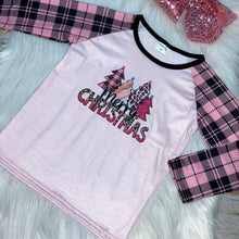 Load image into Gallery viewer, Pink Merry Christmas Plaid Long Sleeve Raglan
