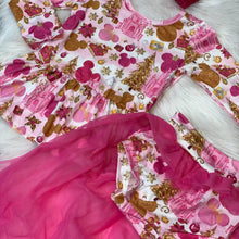 Load image into Gallery viewer, Holiday Magic Mouse Pink &amp; Gold Peplum with Tulle Bummie Set
