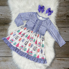 Load image into Gallery viewer, Lavender &amp; Pink Christmas Tree Printed Long Sleeve Dress
