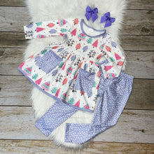 Load image into Gallery viewer, Lavender &amp; Pink Christmas Tree Printed Pocket Tunic Set
