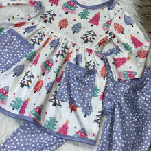 Load image into Gallery viewer, Lavender &amp; Pink Christmas Tree Printed Pocket Tunic Set
