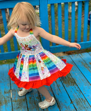 Load image into Gallery viewer, Baby Puppet Rainbow Twirl Dress and Shorties with Headband
