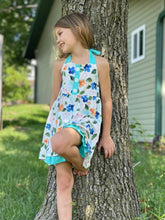 Load image into Gallery viewer, Aqua and Blue Floral Halter Tunic Top and Ruffle Shorts

