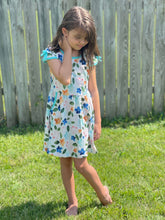 Load image into Gallery viewer, Aqua and Blue Floral Cap Sleeve Dress
